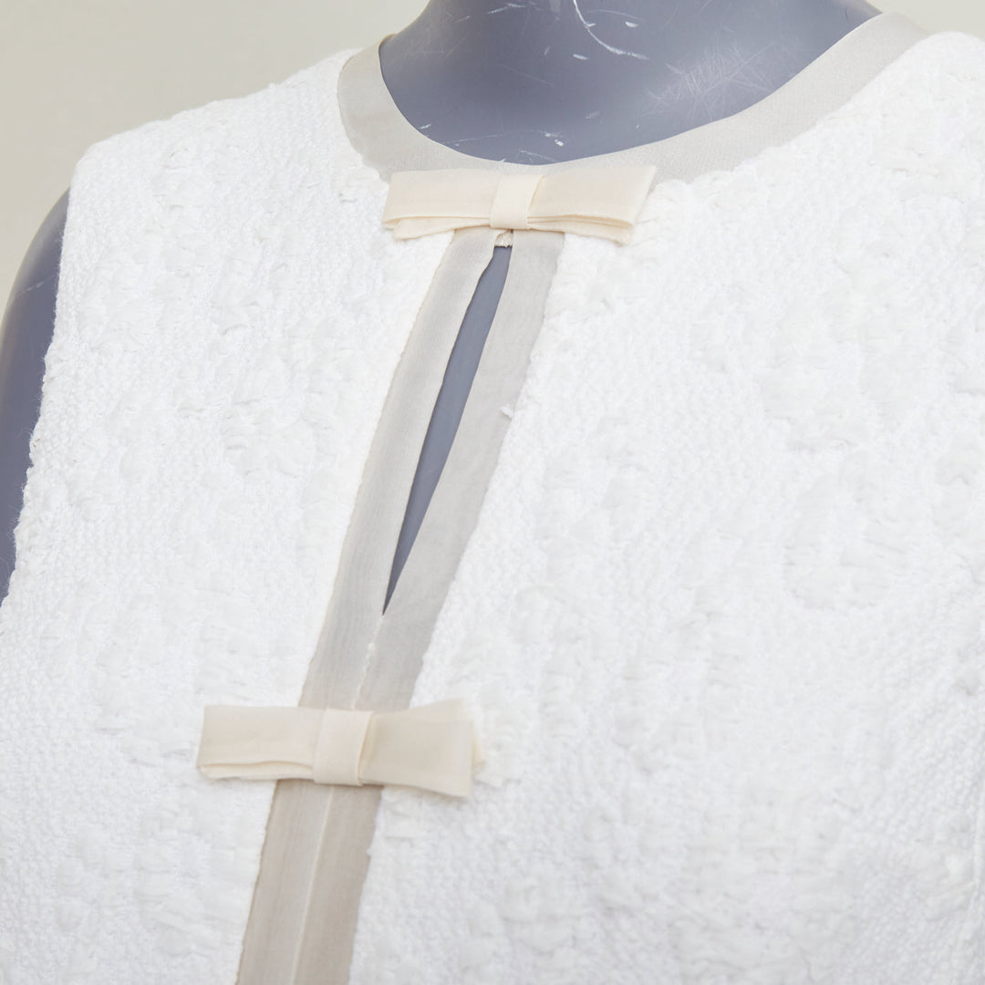 GIAMBATTISTA VALLI white flora boucle silk bow fit flare mini dress IT40 XS