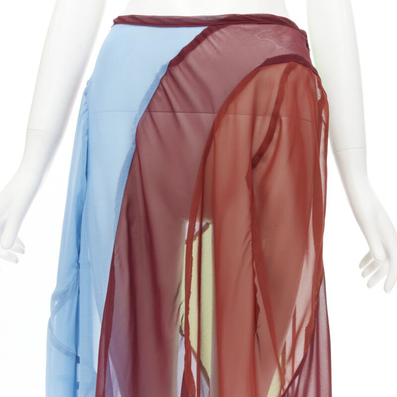 COMME DES GARCONS 1995 Runway Vintage curved seam optical color sheer skirt M