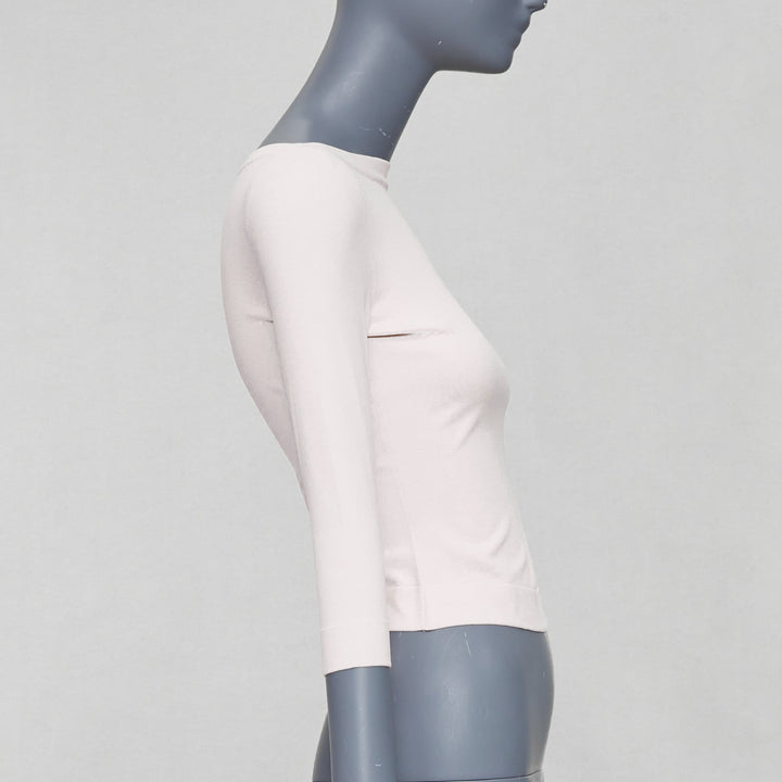 ALAIA white viscose blend cropped sleeved bateau neck sweater FR36 S