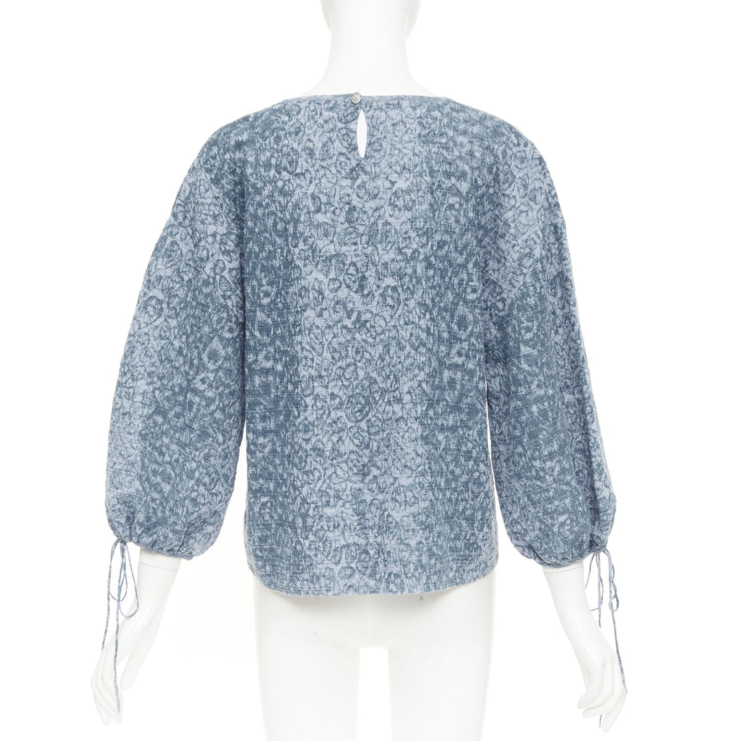 CHANEL 2013 Runway blue floral print  balloon sleeves pullover sweater FR44 2XL