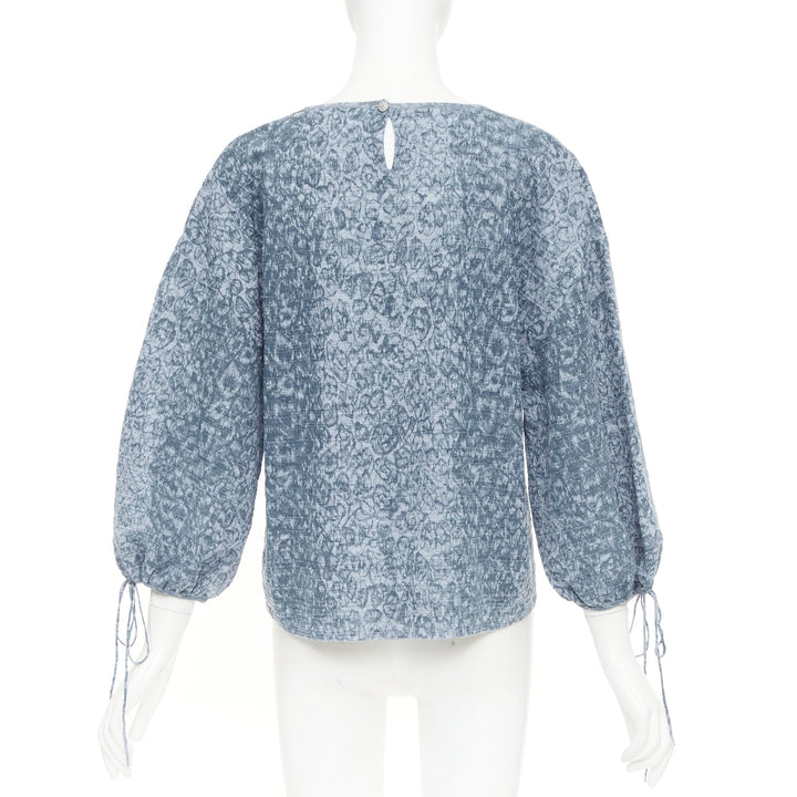 CHANEL 2013 Runway blue floral print  balloon sleeves pullover sweater FR44 2XL