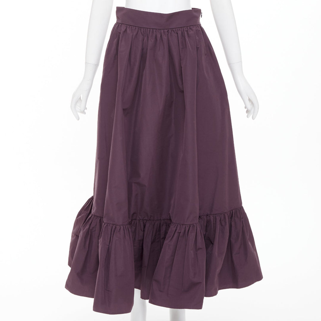 VALENTINO 2019 dark purple drop frill cotton blend gathered midi skirt IT40 S