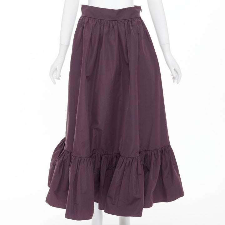 VALENTINO 2019 dark purple drop frill cotton blend gathered midi skirt IT40 S