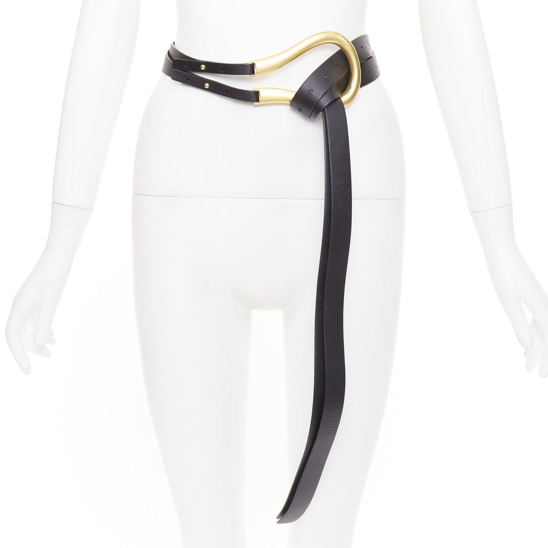 BOTTEGA VENETA 2019 Daniel Lee Horseshoe Double Strap black gold buckle belt