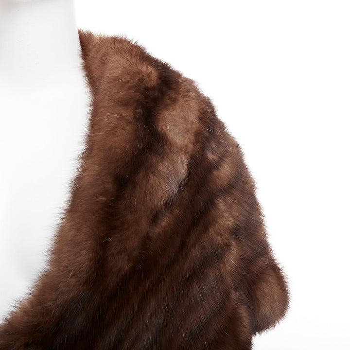 FLAMINGO brown real Russian fur tassel tiered shawl scarf stole