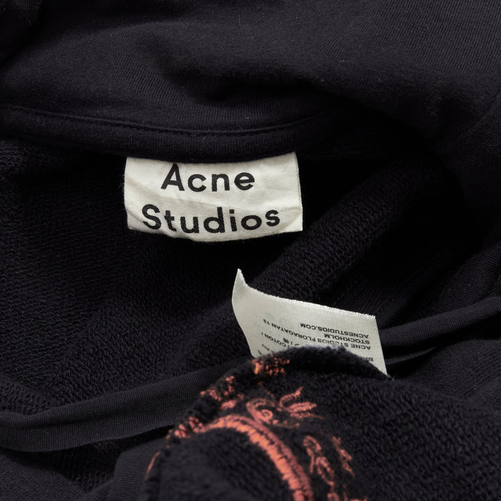 ACNE STUDIOS orange logo graphic embroidered black cotton oversized hoodie S