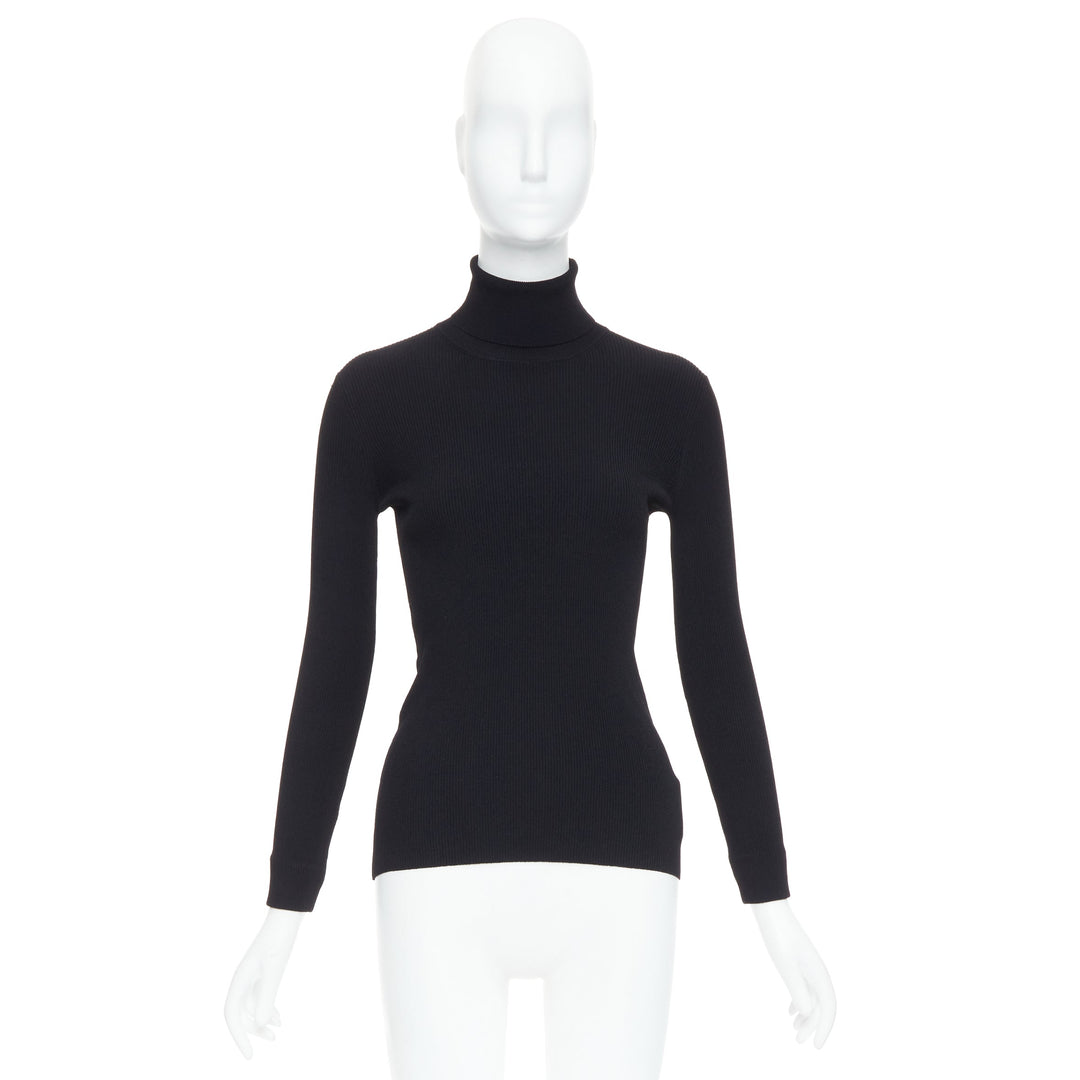 JIL SANDER black open back silver bar ruched turtleneck top FR36 S