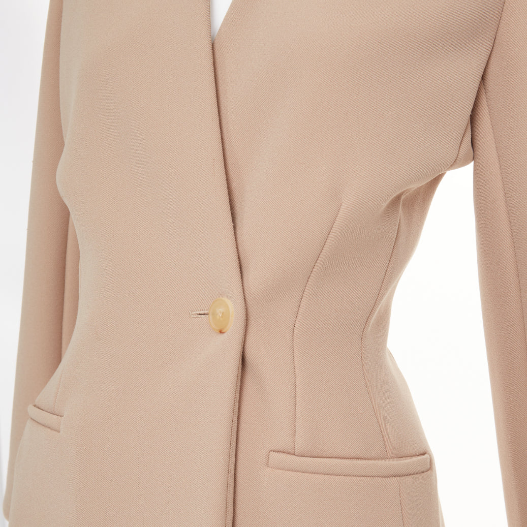 THE ROW beige tan structural plunge V neck asymmetric single button coat US2 S