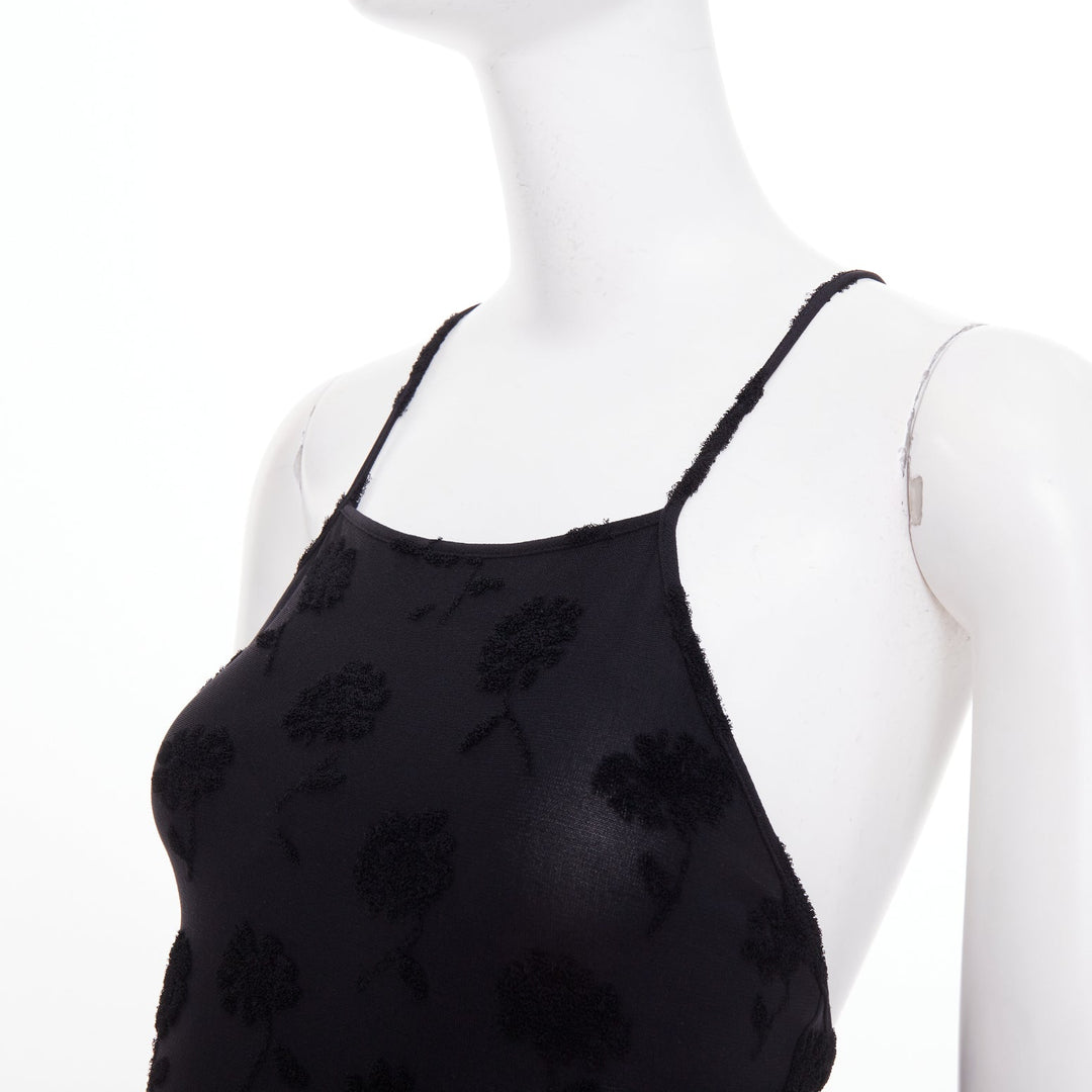 EMPORIO ARMANI Vintage black floral flock velvet jacquard slip dress IT38 XS