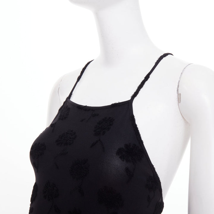 EMPORIO ARMANI Vintage black floral flock velvet jacquard slip dress IT38 XS