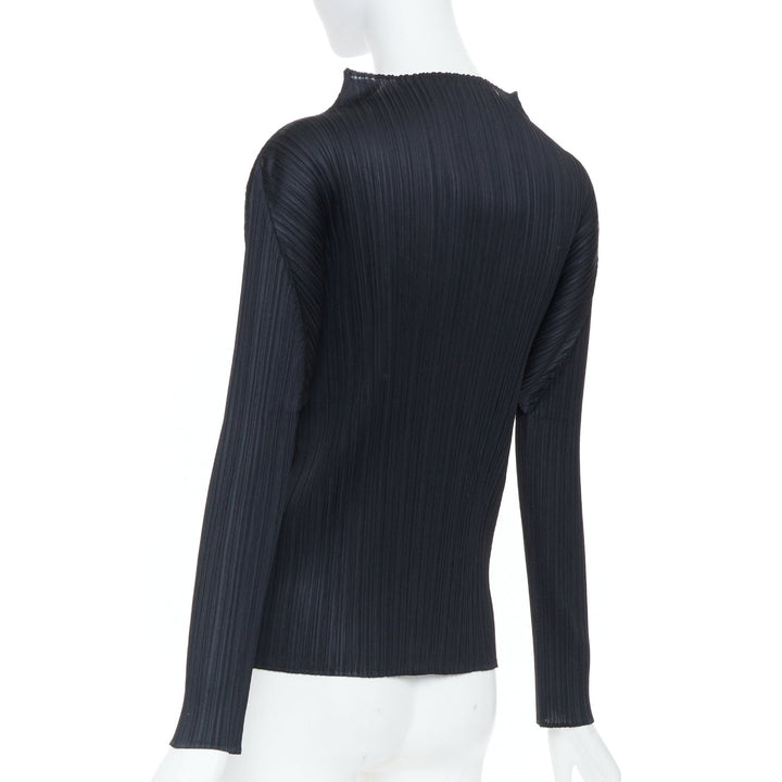ISSEY MIYAKE Pleats Please black plisse angular mock neck top JP3 L