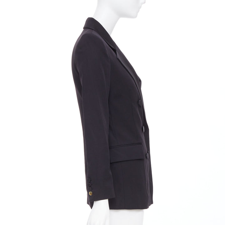 RACIL Hatanaka black wool pique satin trim double breasted tuxedo blazer FR34 XS