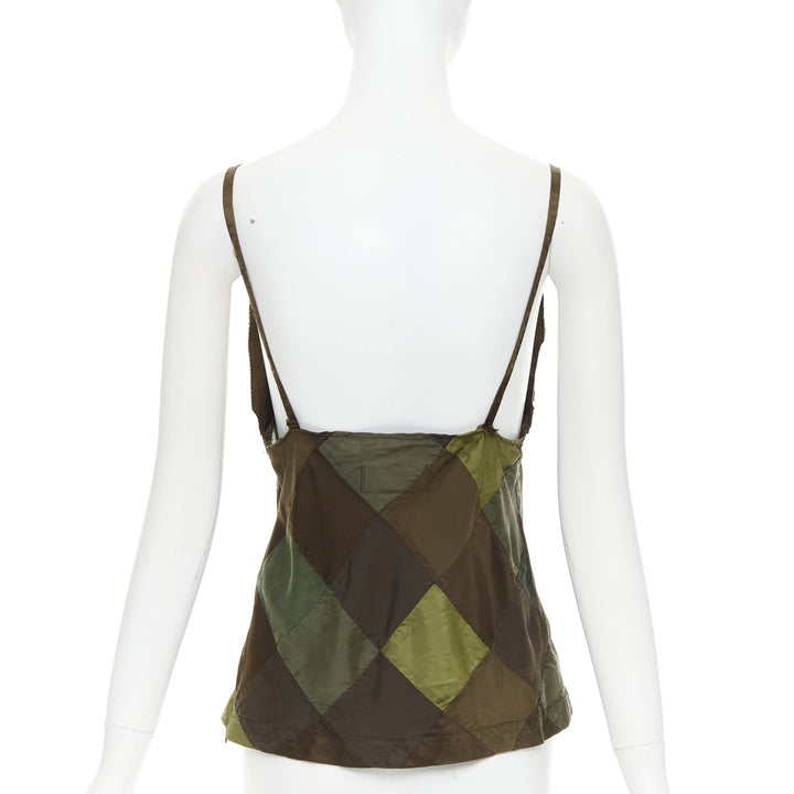 COMME DES GARCONS TRICOT 2003 green camo grid patchwork camisole tank top S
