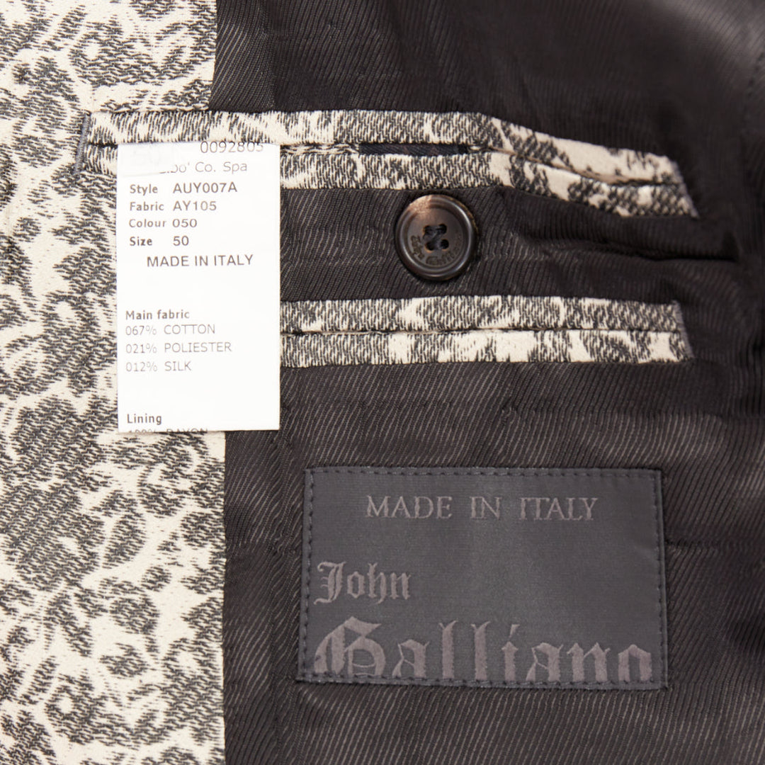 JOHN GALLIANO beige cotton blend grey floral jacquard tapestry blazer EU50 L