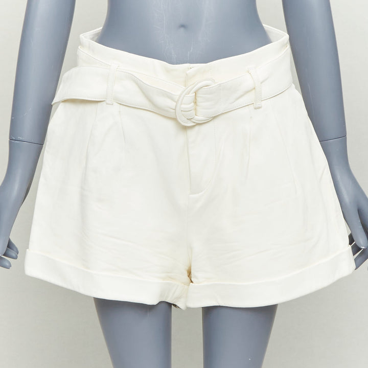 FRAME butter cream lamb leather high waisted belted paperbag shorts 27"