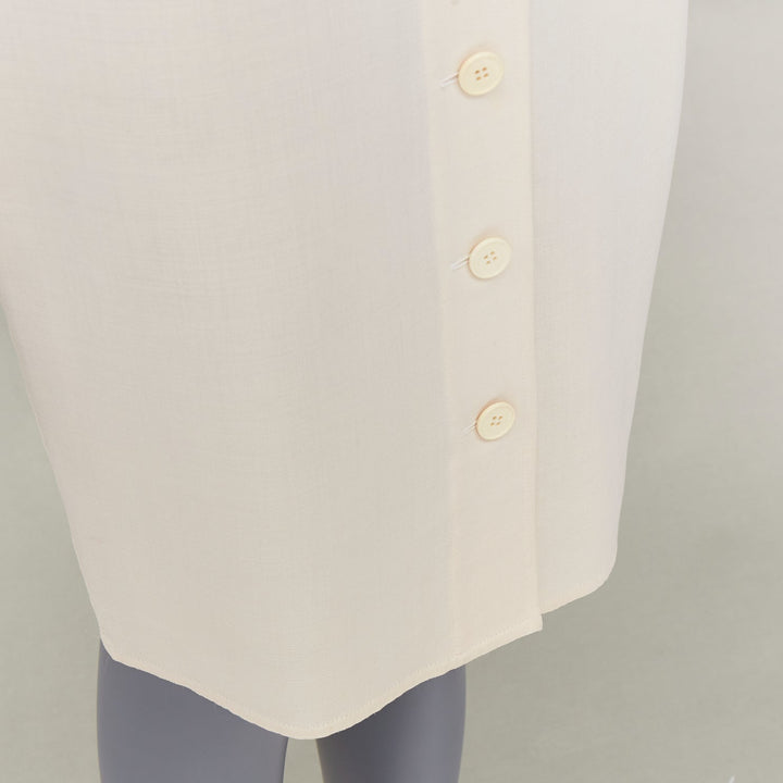 HERMES beige virgin wool blend button front high waisted pencil skirt FR34 XS
