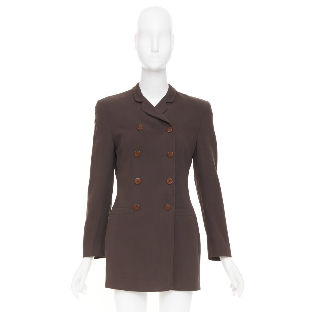 GIORGIO ARMANI solid brown pure new wool double breasted tailored jacket IT40 S