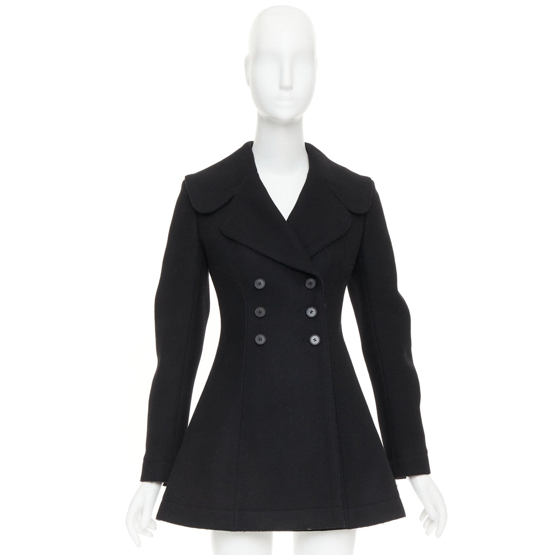 ALAIA black wool felt double breasted fit flared structured coat dress FR38 M