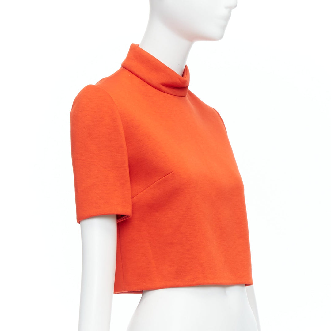 DELPOZO tangerine orange scuba fabric hi neck crop top FR34 XS