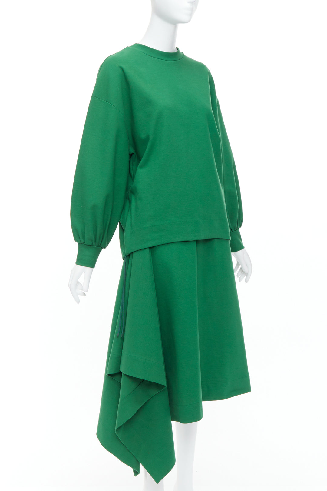 HYKE green cotton pullover sweater asymmetric hem skirt set JP2 M