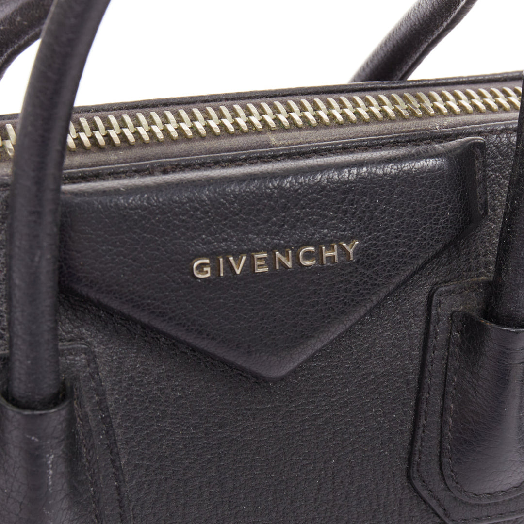 GIVENCHY Antigona Small black grained leather trapezoid structured tote bag