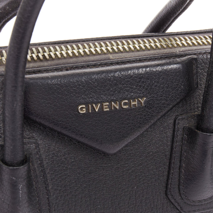 GIVENCHY Antigona Small black grained leather trapezoid structured tote bag