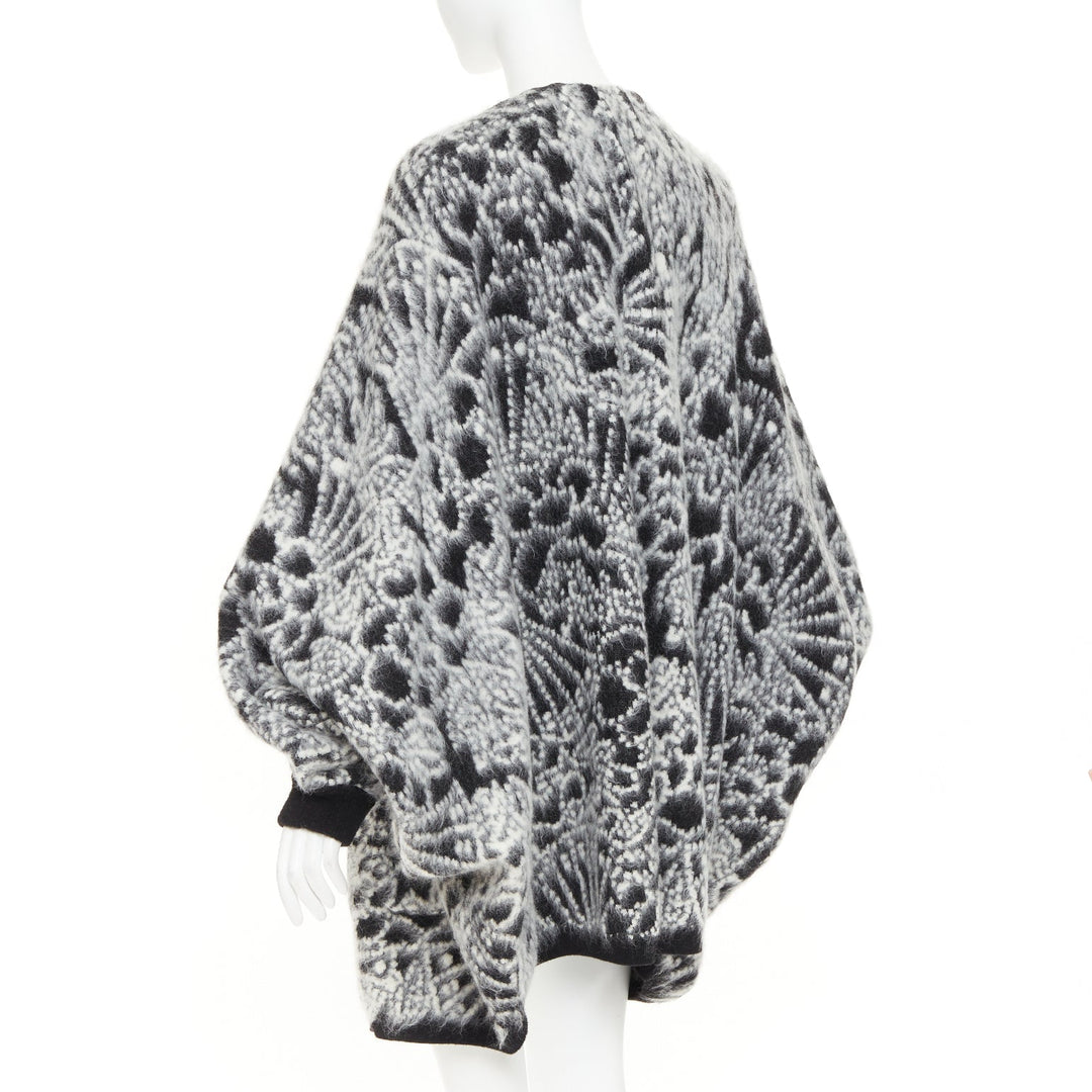 SAINT LAURENT 2019 black white brushed wool jacquard cocoon cardigan XS