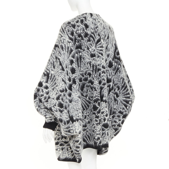 SAINT LAURENT 2019 black white brushed wool jacquard cocoon cardigan XS