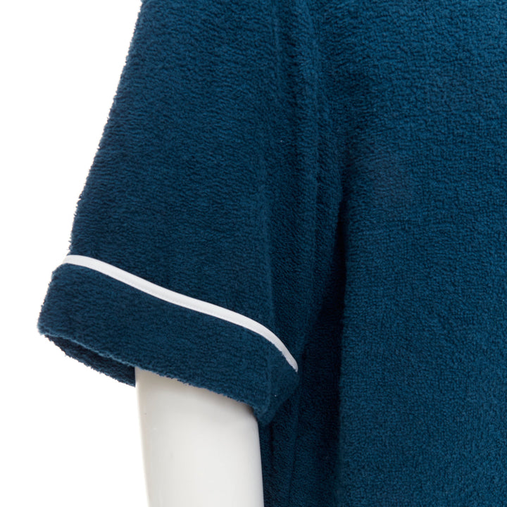 PRADA 2021 navy blue white terry cloth toweling cotton logo bowling shirt M