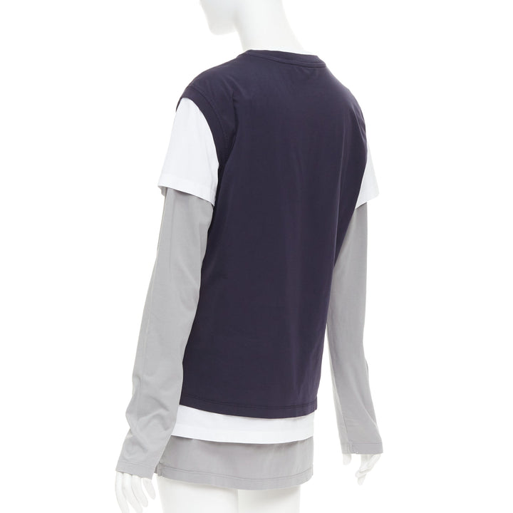 MIU MIU 2024 Set of 3 navy white grey cotton logo jersey layering tshirt M