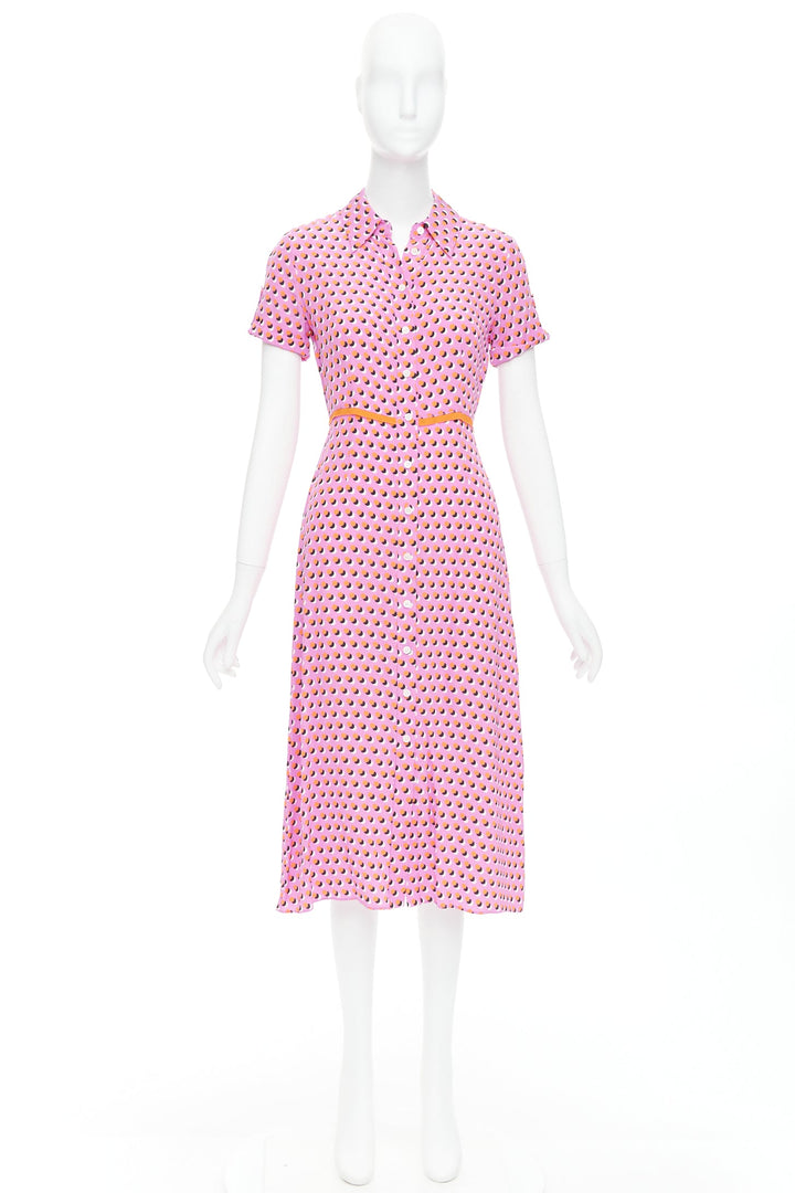 DIANE VON FURSTENBERG Georgia pink polka dot crepe de chine midi dress US0 XS