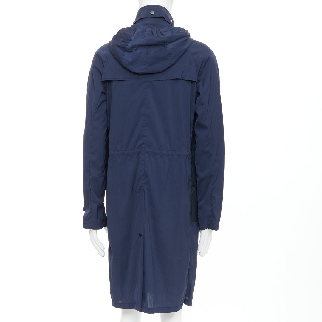 LANVIN black leather panels navy lightweight nylon anorak coat FR48 M
