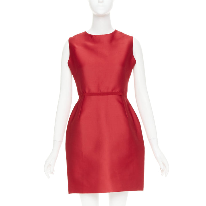 GIAMBATTISTA VALLI red polyester silk grosgrain crew neck shift dress IT44 M
