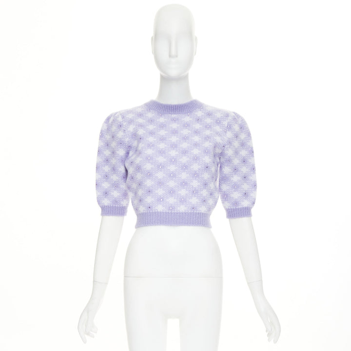 ALESSANDRA RICH purple cream mohair blend crystal embellished pullover IT36 XXS