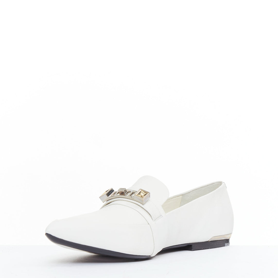 PROENZA SCHOULER white smooth leather signature silver embellishment flats EU39