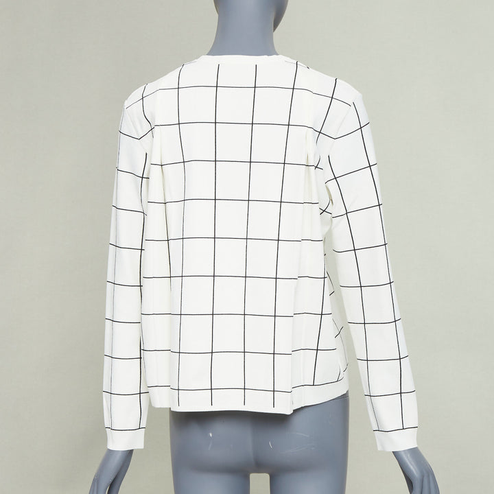 VALENTINO white black viscose blend grid check crew neck pullover knit top M