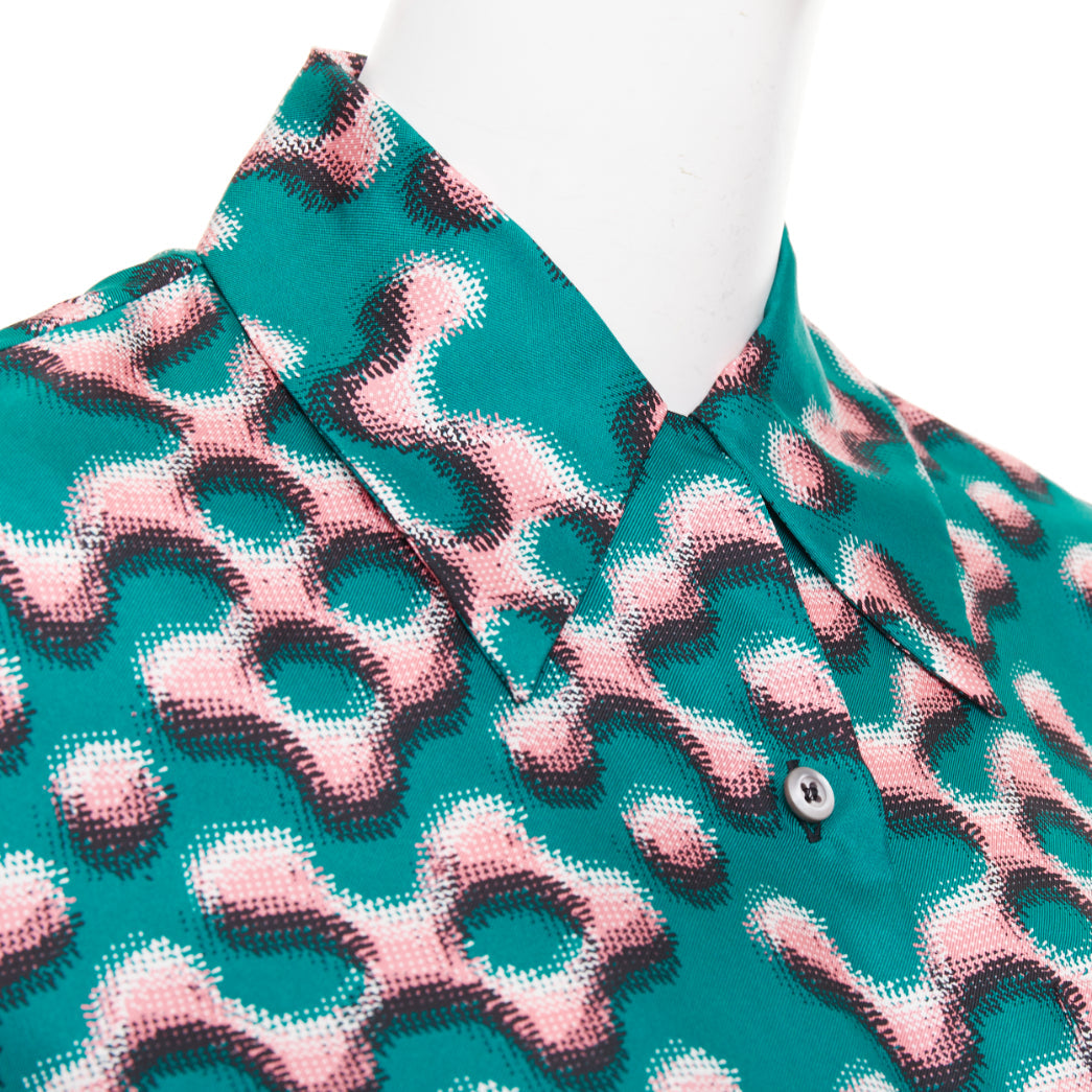 PRADA  100% silk green pink geometric print long sleeve shirt IT38 XS