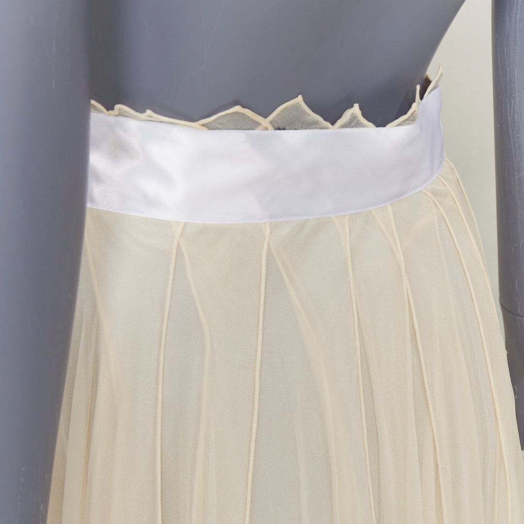 JEAN PAUL KNOTT cream hand-rolled pure chiffon silk white ribbon wrap skirt