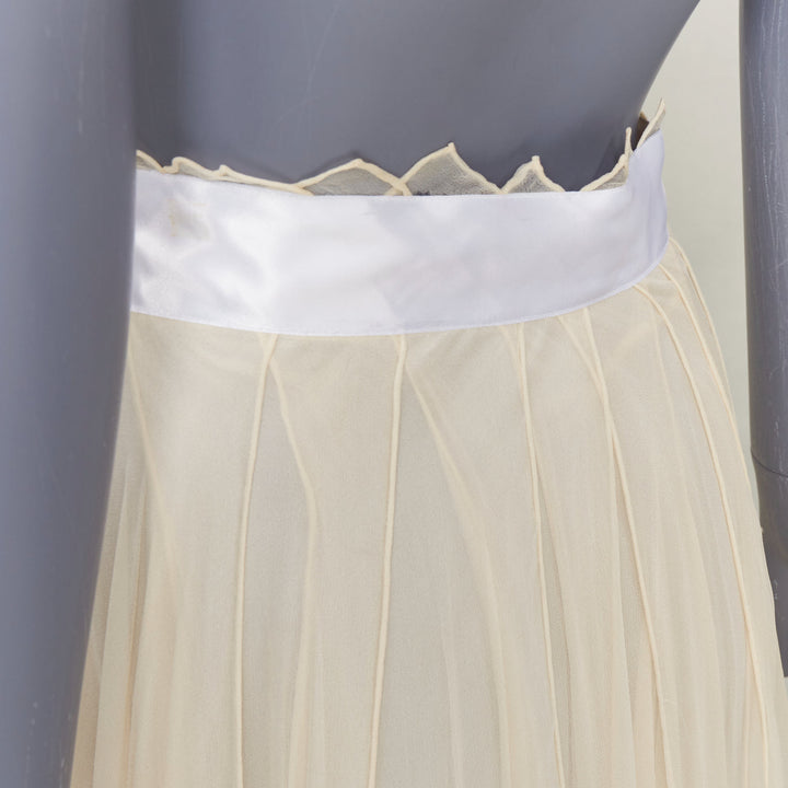 JEAN PAUL KNOTT cream hand-rolled pure chiffon silk white ribbon wrap skirt