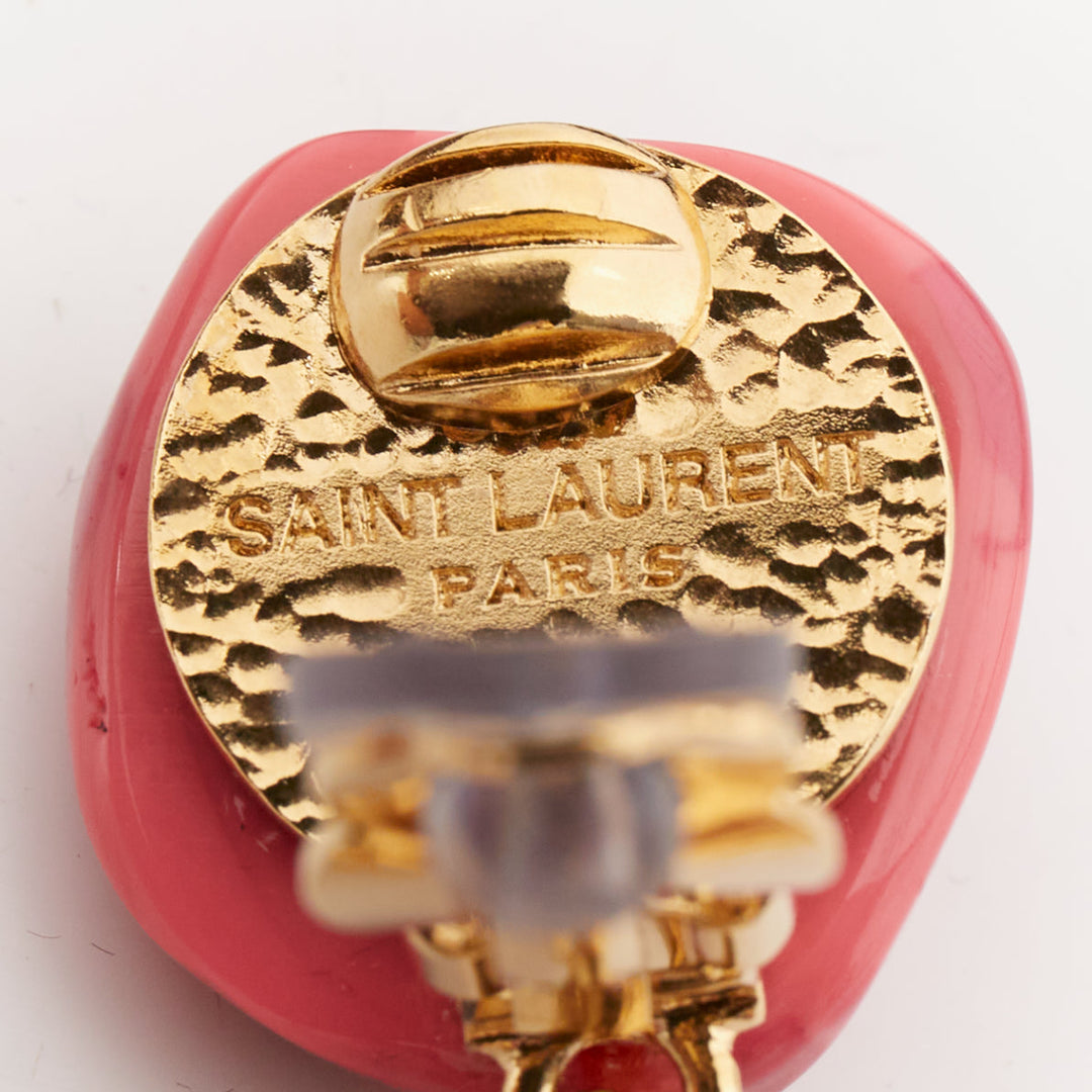 rare SAINT LAURENT 2022 Retro pink purple glazed resin brass clip earring Pair