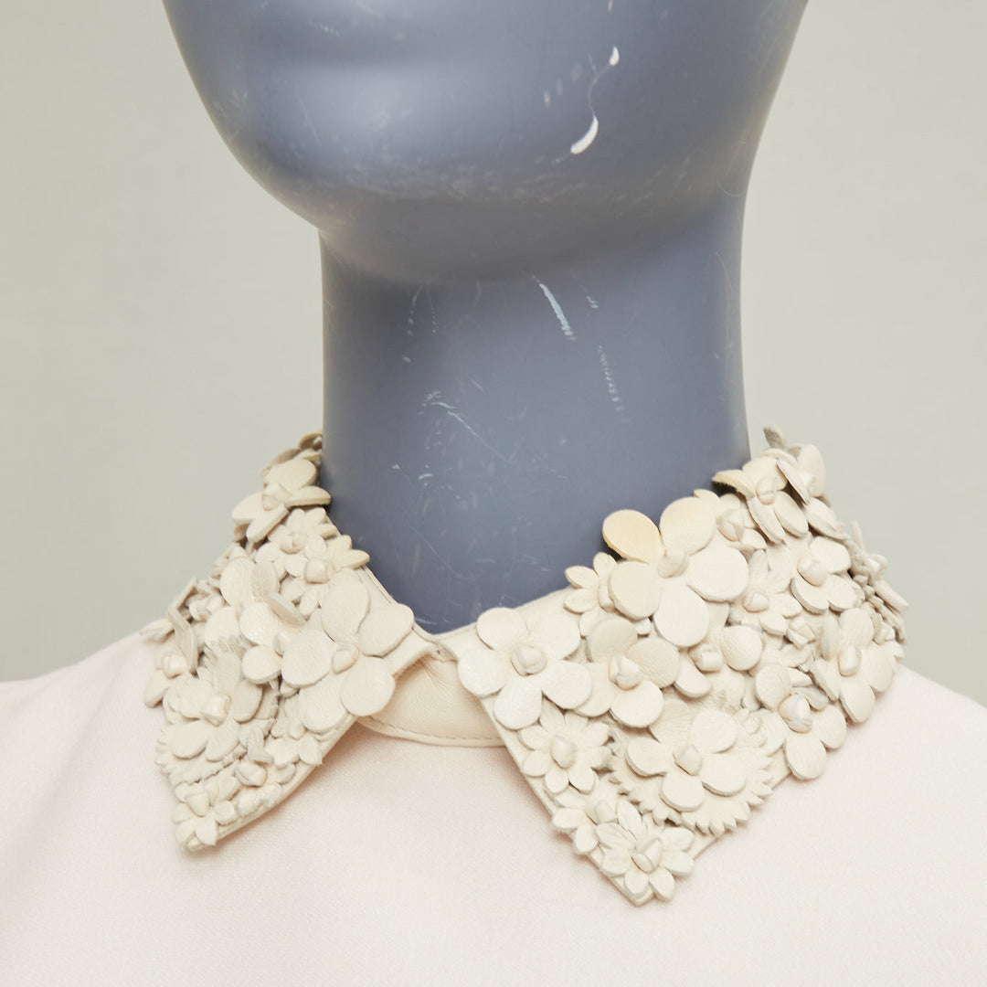VALENTINO 2014 Bridal Crepe Couture leather petal collar ivory dress IT40 S