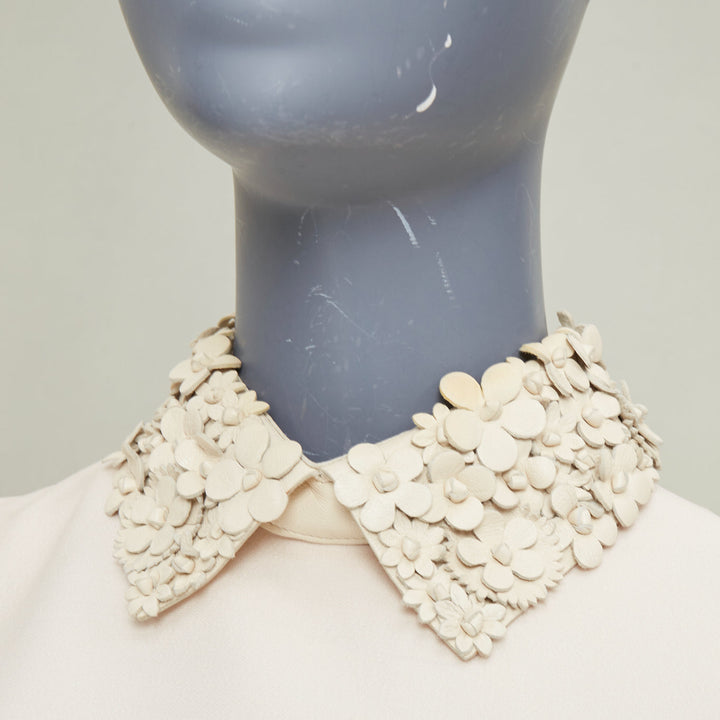 VALENTINO 2014 Bridal Crepe Couture leather petal collar ivory dress IT40 S