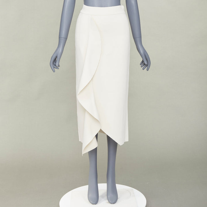 ALEXANDER MCQUEEN 2020 ivory viscose knit ruffle trim asymmetric midi skirt XS
