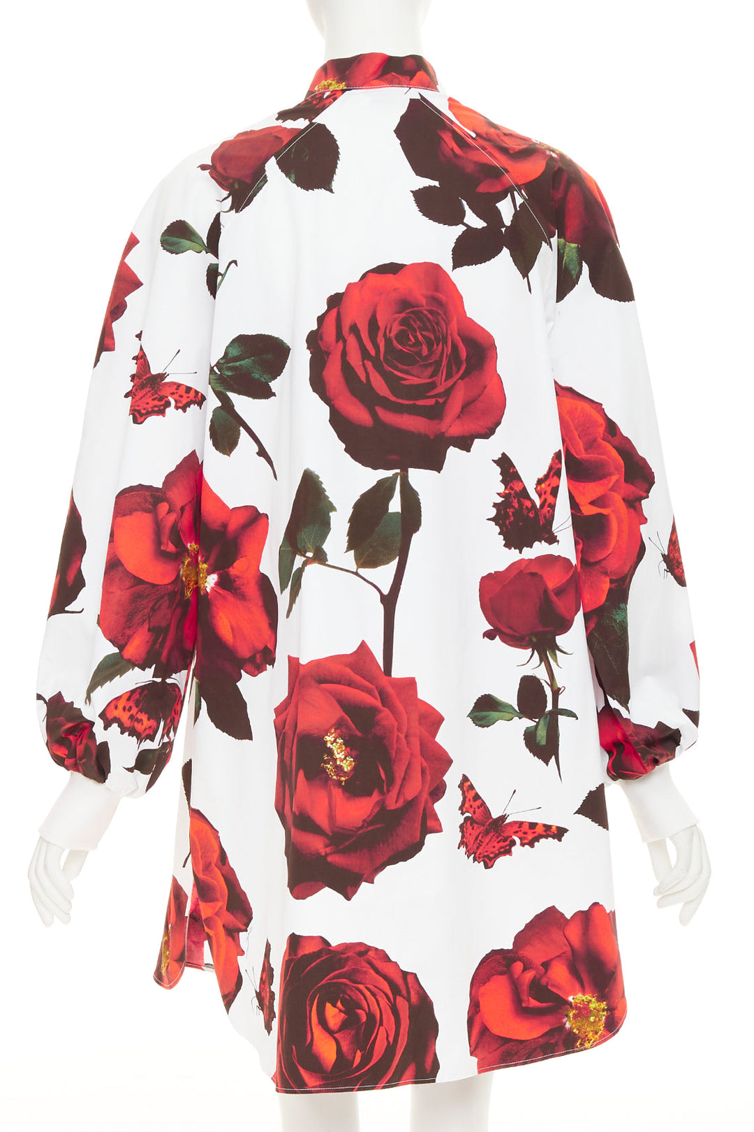 ALEXANDER MCQUEEN 2023 Tudor Rose Butterfly white balloon sleeve dress IT38 XS