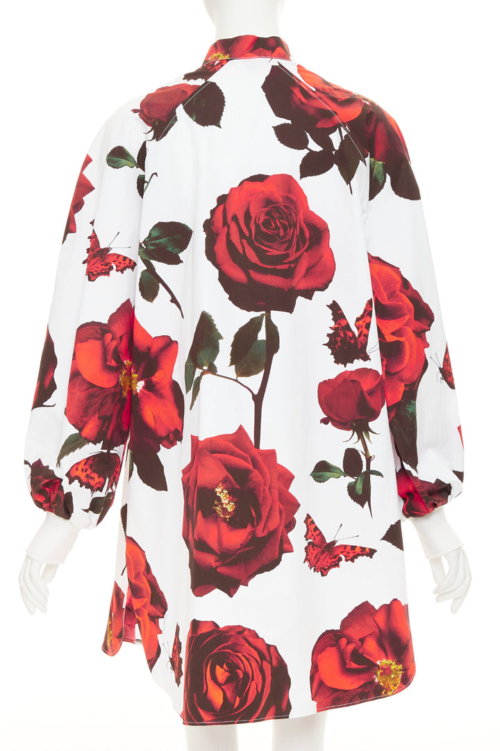 ALEXANDER MCQUEEN 2023 Tudor Rose Butterfly white balloon sleeve dress IT38 XS