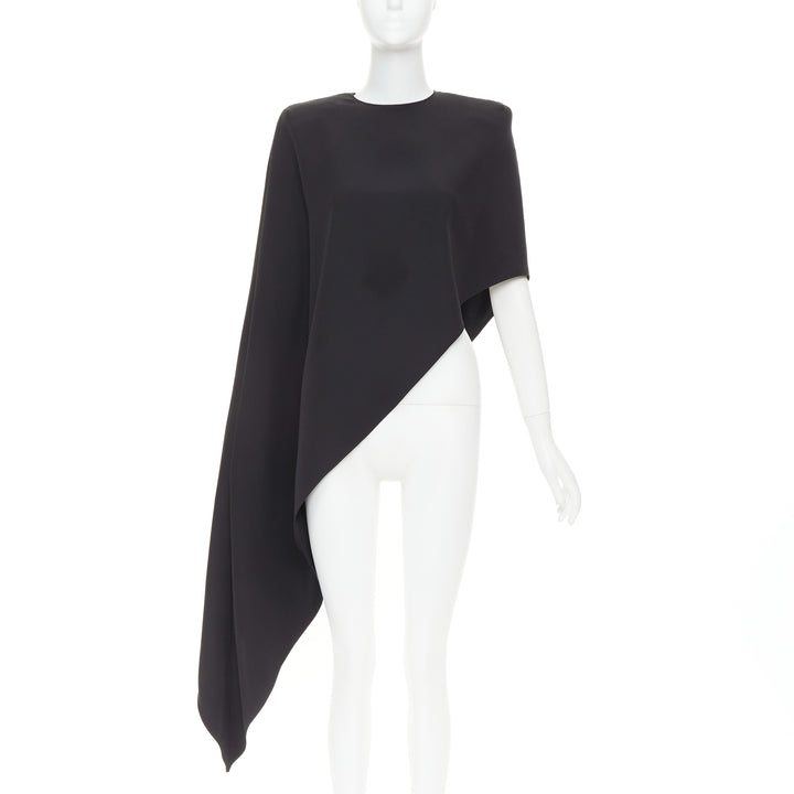 ALEXANDRE VAUTHIER AW2023 black crepe padded shoulder asymmetric drape top