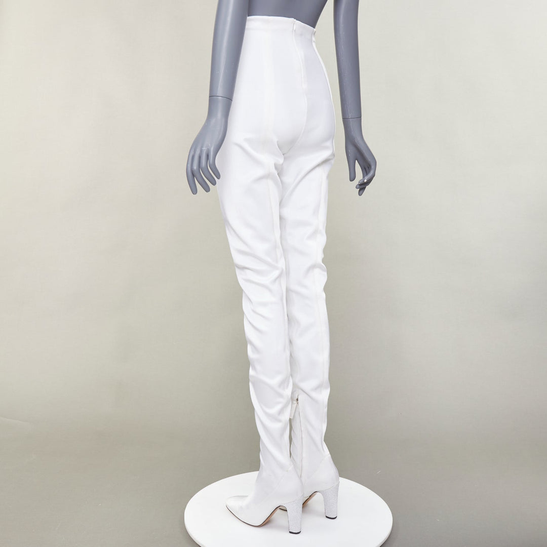 ALEXANDRE VAUTHIER white satin silver crystal block heel pantashoes EU40