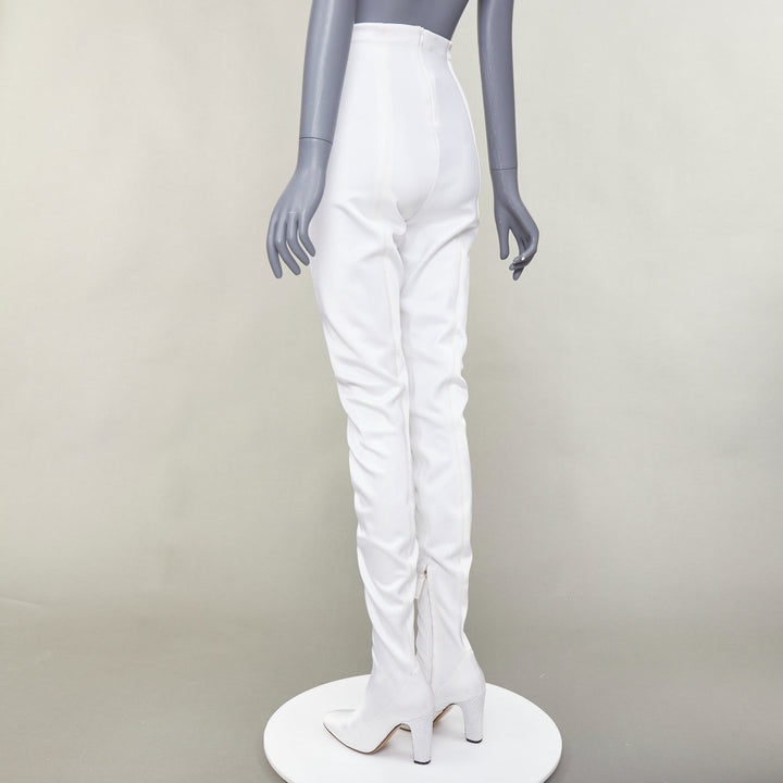 ALEXANDRE VAUTHIER white satin silver crystal block heel pantashoes EU40