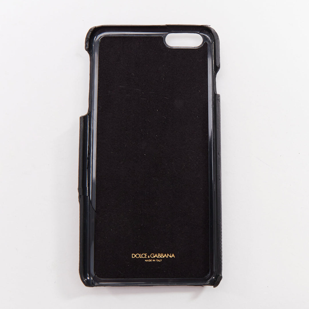 DOLCE GABBANA IPhone 6 black leather yellow green rhinestone crystal cover case
