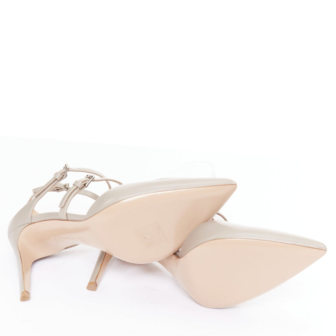GIANVITO ROSSI Carey Mid Pointy dusty grey triple straps pointy pumps EU37.5